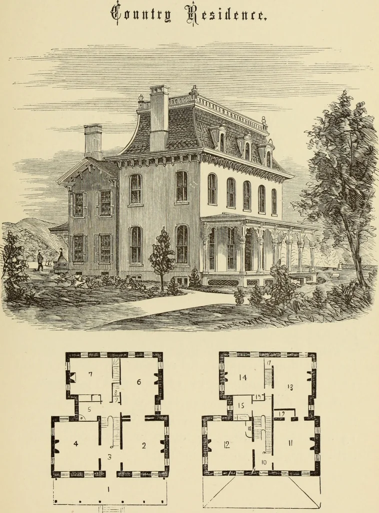 An illustration from Hobbs's architecture: containing designs and ground plans for villas, cottages and other edifices, both suburban and rural, adapted to the United States. With rules for criticism, and introduction, 1876, leaf 184