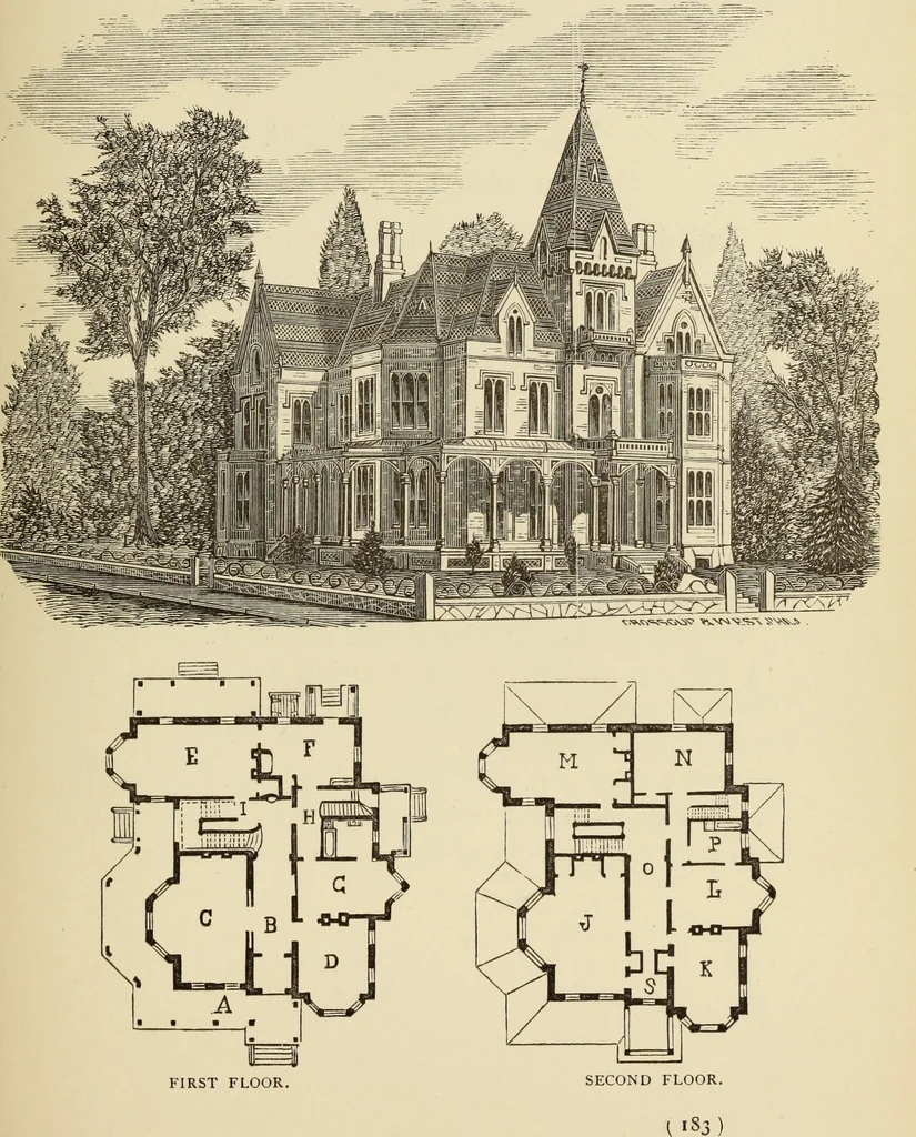 An illustration from Hobbs's architecture: containing designs and ground plans for villas, cottages and other edifices, both suburban and rural, adapted to the United States. With rules for criticism, and introduction, 1876, leaf 188