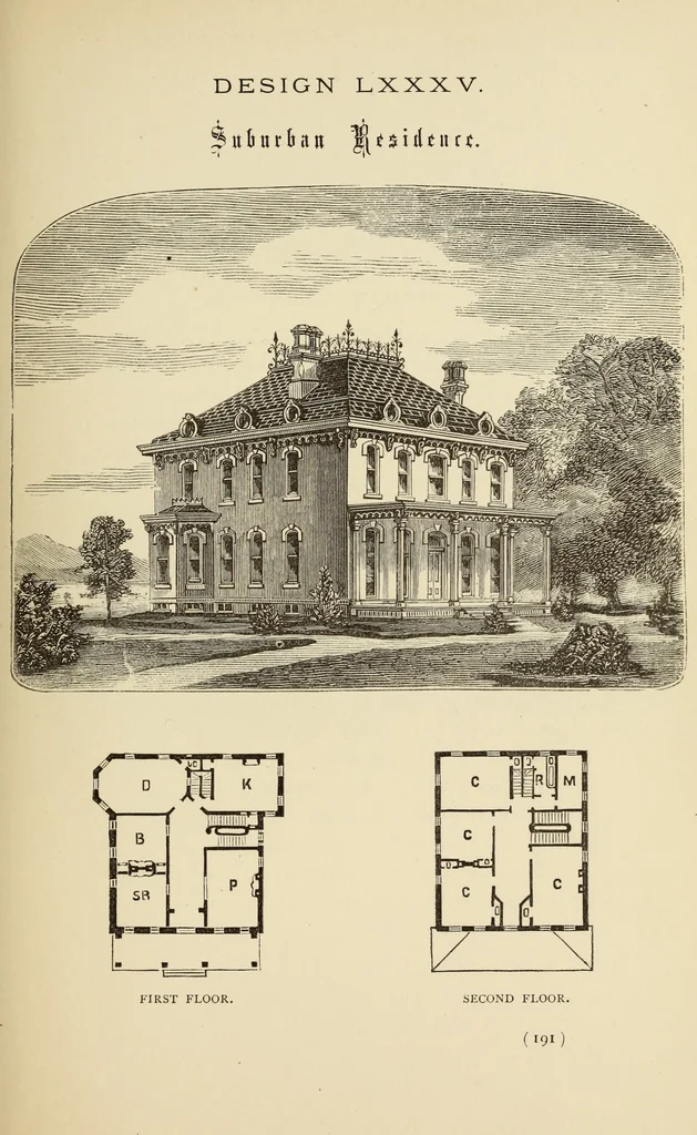An illustration from Hobbs's architecture: containing designs and ground plans for villas, cottages and other edifices, both suburban and rural, adapted to the United States. With rules for criticism, and introduction, 1876, leaf 196