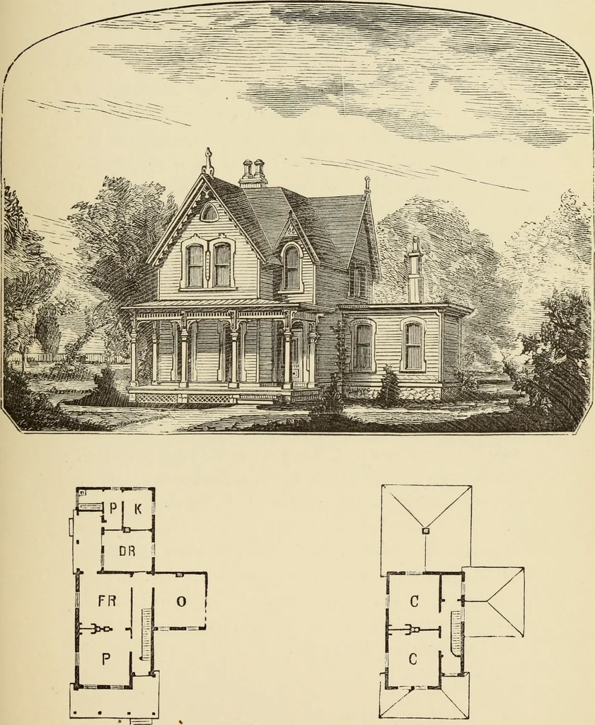 An illustration from Hobbs's architecture: containing designs and ground plans for villas, cottages and other edifices, both suburban and rural, adapted to the United States. With rules for criticism, and introduction, 1876, leaf 204
