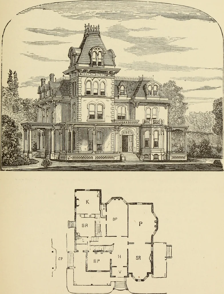 An illustration from Hobbs's architecture: containing designs and ground plans for villas, cottages and other edifices, both suburban and rural, adapted to the United States. With rules for criticism, and introduction, 1876, leaf 208