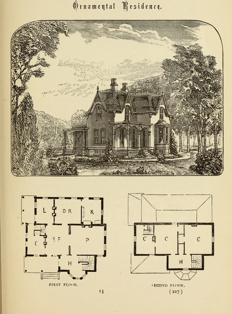 An illustration from Hobbs's architecture: containing designs and ground plans for villas, cottages and other edifices, both suburban and rural, adapted to the United States. With rules for criticism, and introduction, 1876, leaf 222