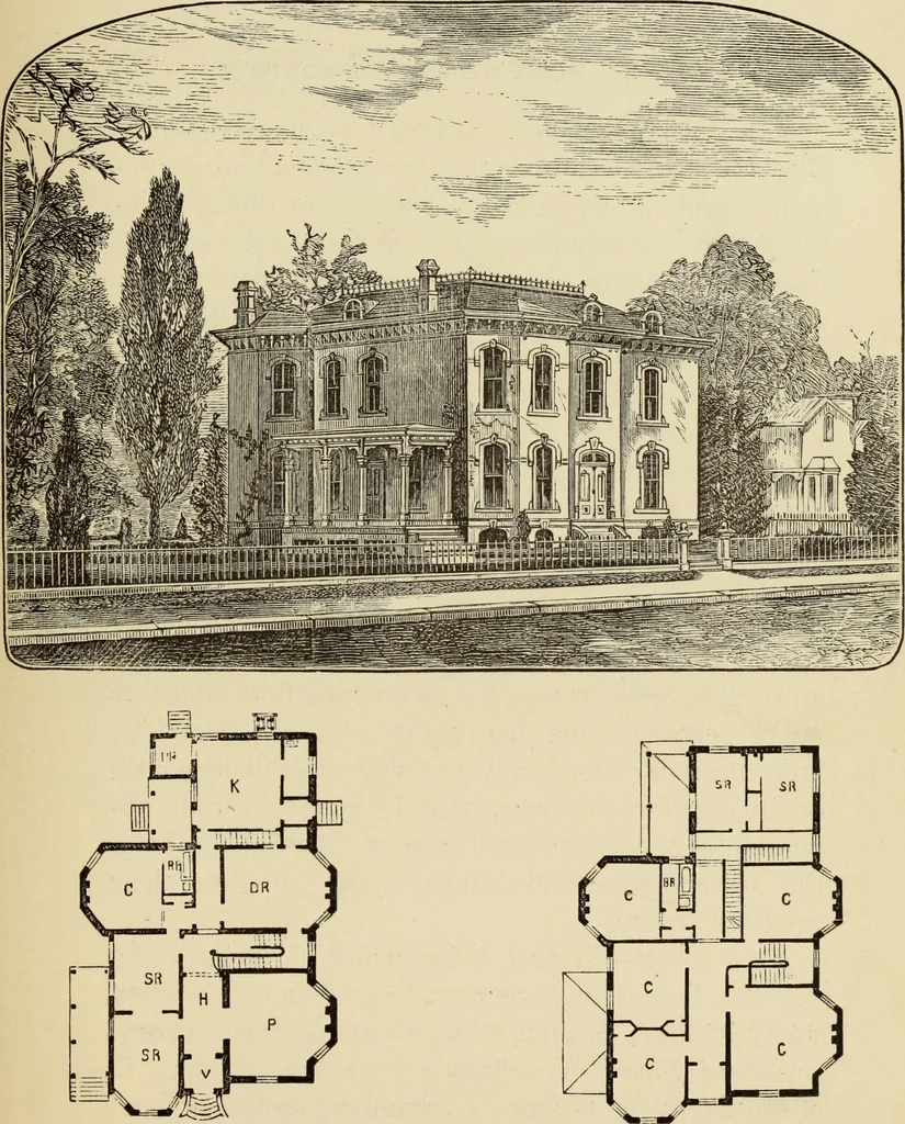 An illustration from Hobbs's architecture: containing designs and ground plans for villas, cottages and other edifices, both suburban and rural, adapted to the United States. With rules for criticism, and introduction, 1876, leaf 230