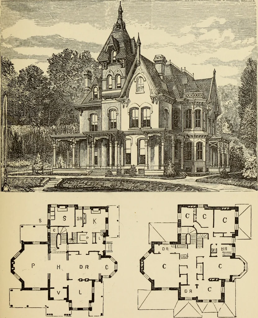 An illustration from Hobbs's architecture: containing designs and ground plans for villas, cottages and other edifices, both suburban and rural, adapted to the United States. With rules for criticism, and introduction, 1876, leaf 240