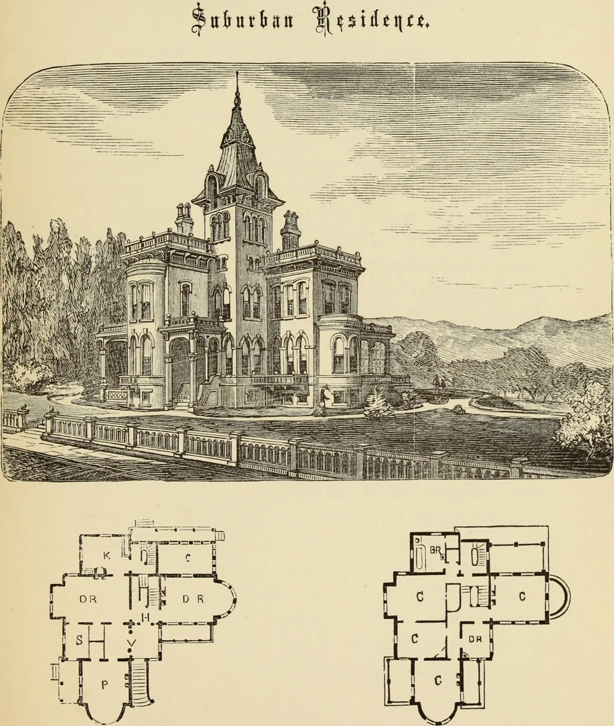 An illustration from Hobbs's architecture: containing designs and ground plans for villas, cottages and other edifices, both suburban and rural, adapted to the United States. With rules for criticism, and introduction, 1876, leaf 244
