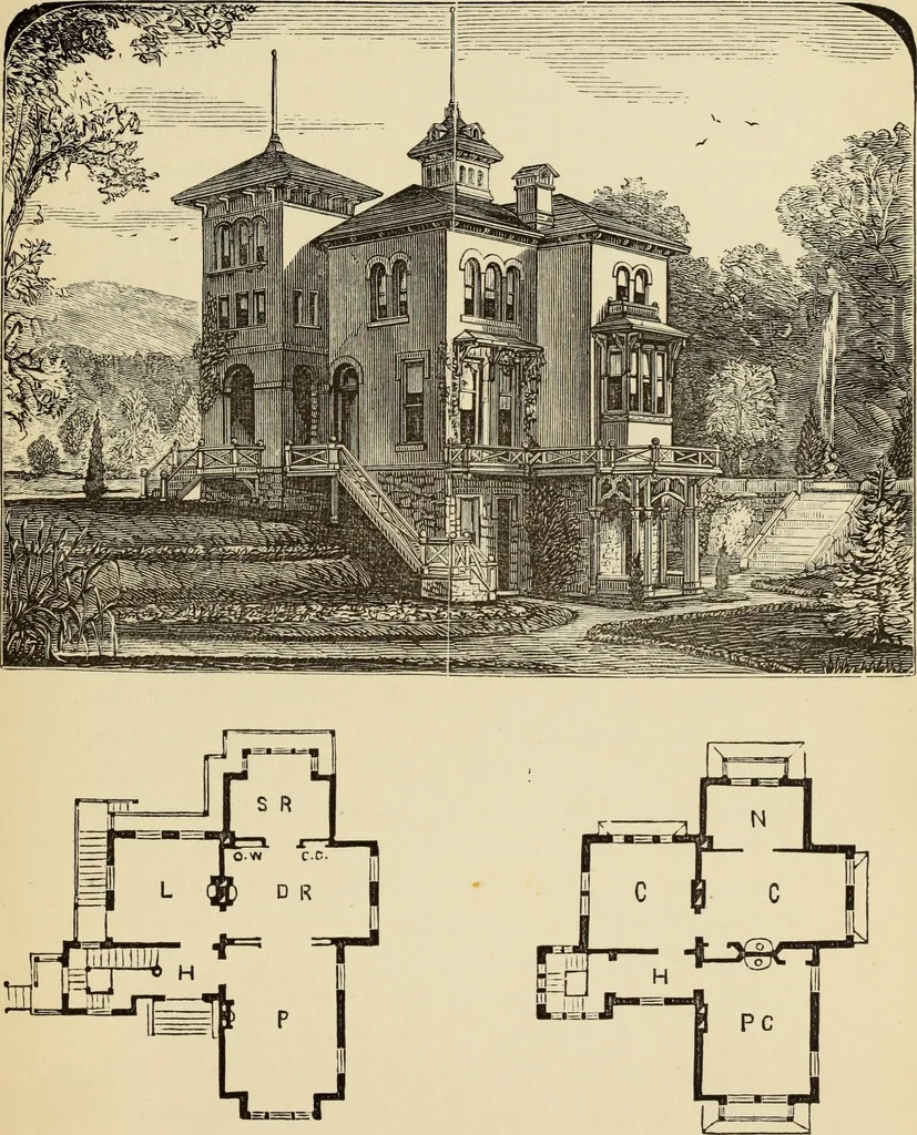 An illustration from Hobbs's architecture: containing designs and ground plans for villas, cottages and other edifices, both suburban and rural, adapted to the United States. With rules for criticism, and introduction, 1876, leaf 248