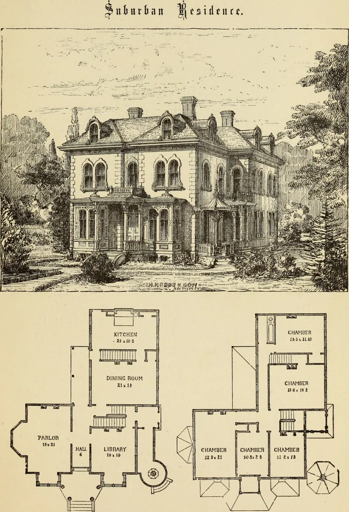 An illustration from Hobbs's architecture: containing designs and ground plans for villas, cottages and other edifices, both suburban and rural, adapted to the United States. With rules for criticism, and introduction, 1876, leaf 38