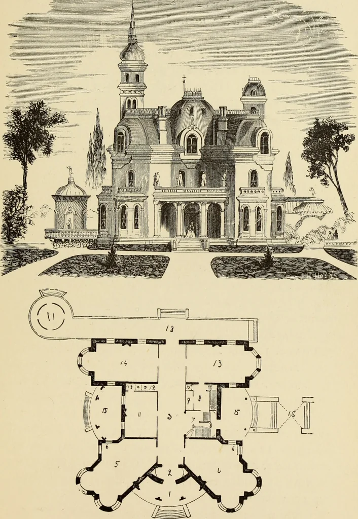 An illustration from Hobbs's architecture: containing designs and ground plans for villas, cottages and other edifices, both suburban and rural, adapted to the United States. With rules for criticism, and introduction, 1876, leaf 48