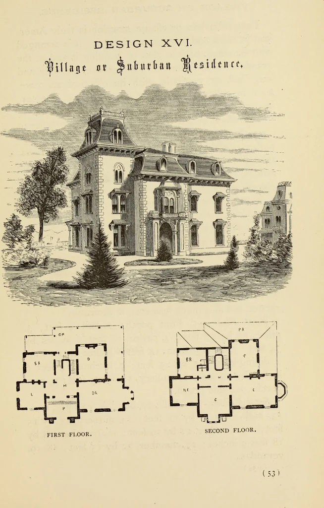 An illustration from Hobbs's architecture: containing designs and ground plans for villas, cottages and other edifices, both suburban and rural, adapted to the United States. With rules for criticism, and introduction, 1876, leaf 58
