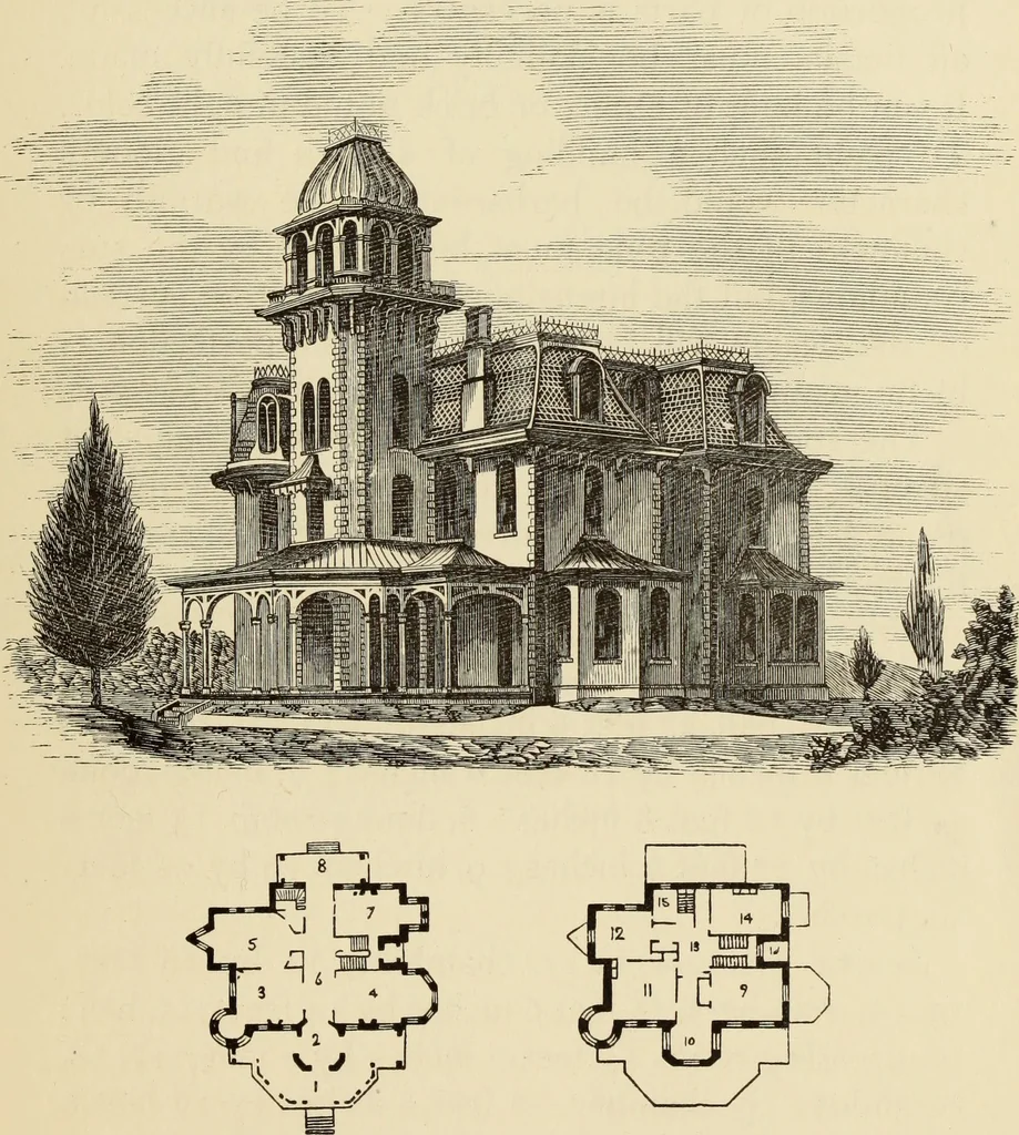 An illustration from Hobbs's architecture: containing designs and ground plans for villas, cottages and other edifices, both suburban and rural, adapted to the United States. With rules for criticism, and introduction, 1876, leaf 64