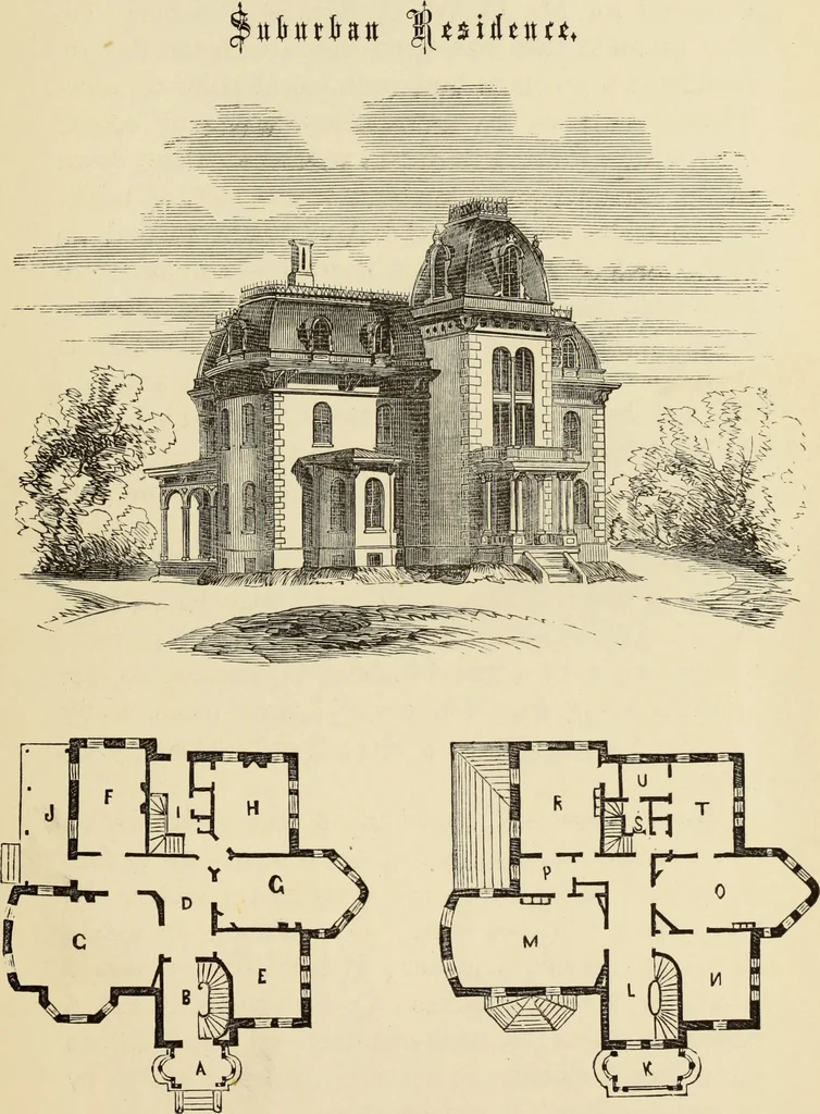 An illustration from Hobbs's architecture: containing designs and ground plans for villas, cottages and other edifices, both suburban and rural, adapted to the United States. With rules for criticism, and introduction, 1876, leaf 68