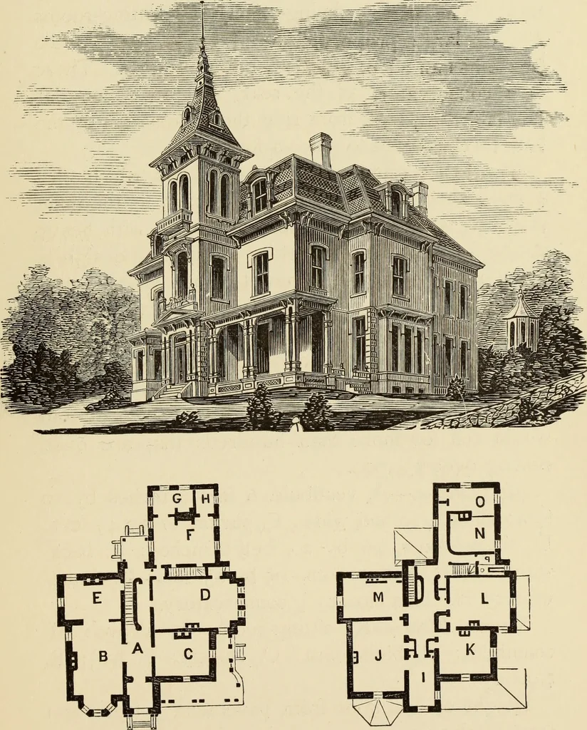 An illustration from Hobbs's architecture: containing designs and ground plans for villas, cottages and other edifices, both suburban and rural, adapted to the United States. With rules for criticism, and introduction, 1876, leaf 72