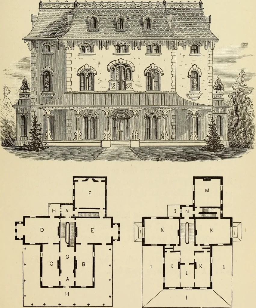 An illustration from Hobbs's architecture: containing designs and ground plans for villas, cottages and other edifices, both suburban and rural, adapted to the United States. With rules for criticism, and introduction, 1876, leaf 88