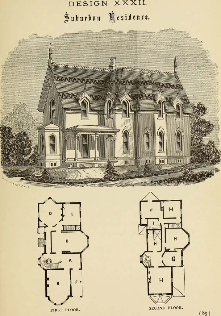 An illustration from Hobbs's architecture: containing designs and ground plans for villas, cottages and other edifices, both suburban and rural, adapted to the United States. With rules for criticism, and introduction, 1876, leaf 90
