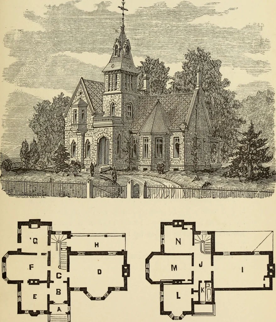 An illustration from Hobbs's architecture: containing designs and ground plans for villas, cottages and other edifices, both suburban and rural, adapted to the United States. With rules for criticism, and introduction, 1876, leaf 92