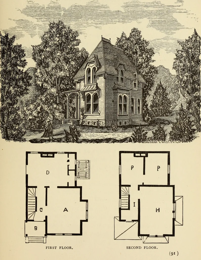 An illustration from Hobbs's architecture: containing designs and ground plans for villas, cottages and other edifices, both suburban and rural, adapted to the United States. With rules for criticism, and introduction, 1876, leaf 96