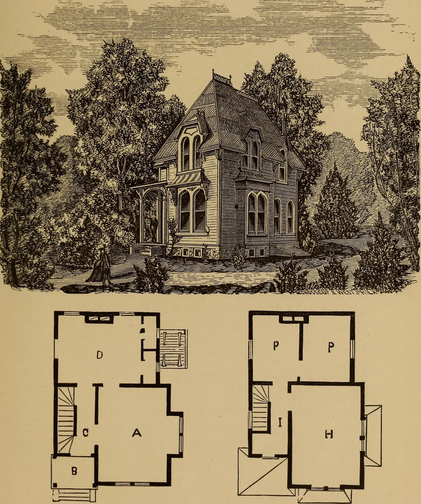 An illustration from Hobbs's architecture: containing designs and ground plans for villas, cottages and other edifices, both suburban and rural, adapted to the United States. With rules for criticism, and introduction, 1876, leaf 100