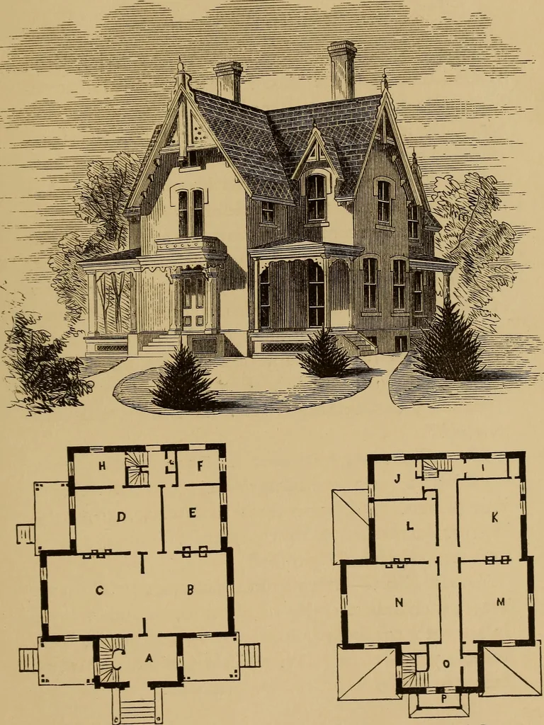 An illustration from Hobbs's architecture: containing designs and ground plans for villas, cottages and other edifices, both suburban and rural, adapted to the United States. With rules for criticism, and introduction, 1876, leaf 104