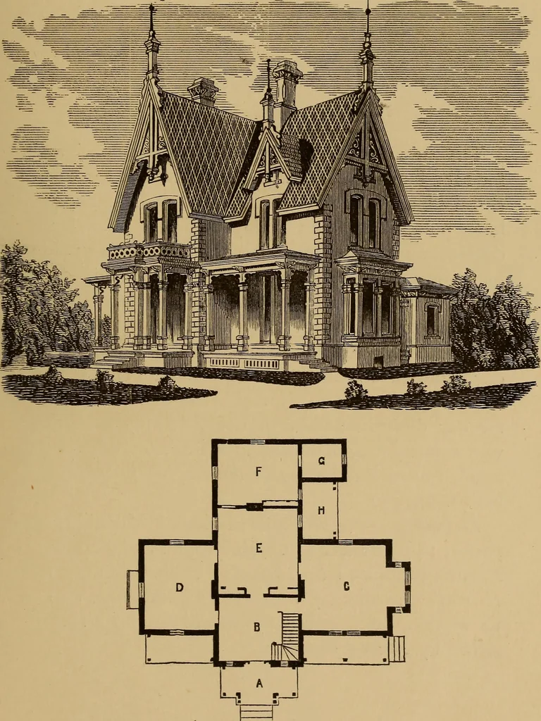 An illustration from Hobbs's architecture: containing designs and ground plans for villas, cottages and other edifices, both suburban and rural, adapted to the United States. With rules for criticism, and introduction, 1876, leaf 112