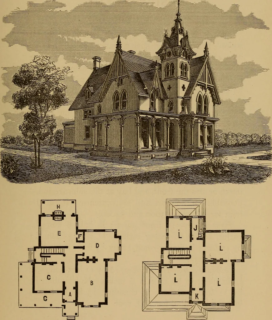 An illustration from Hobbs's architecture: containing designs and ground plans for villas, cottages and other edifices, both suburban and rural, adapted to the United States. With rules for criticism, and introduction, 1876, leaf 124