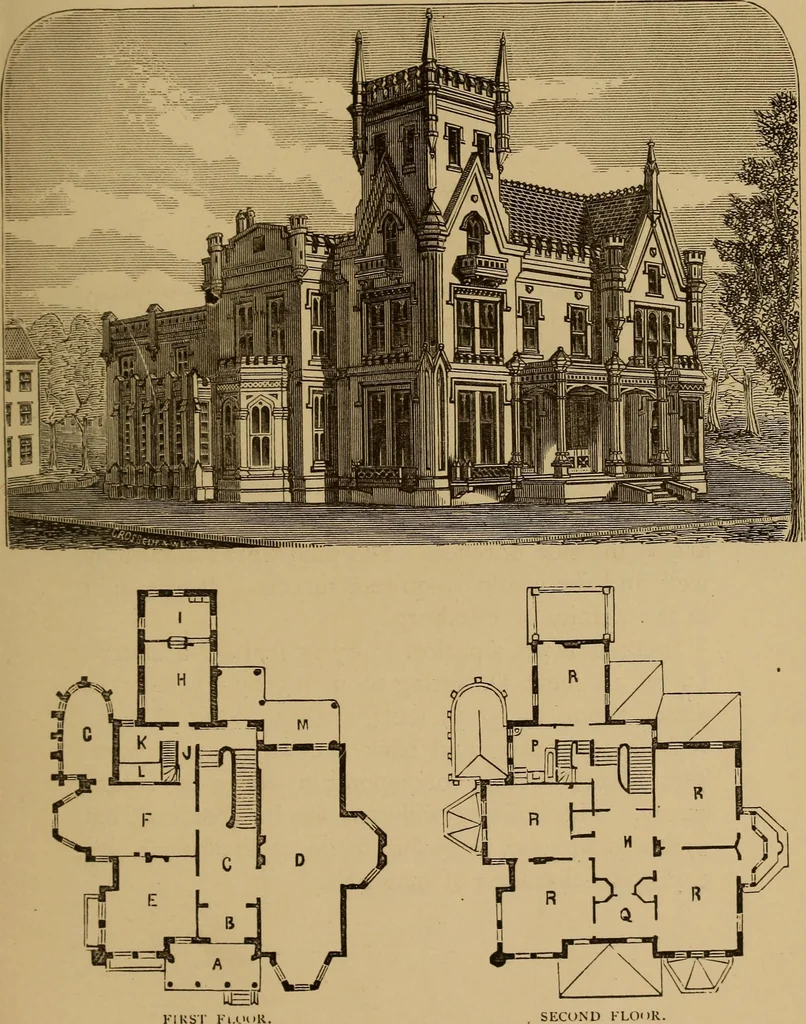 An illustration from Hobbs's architecture: containing designs and ground plans for villas, cottages and other edifices, both suburban and rural, adapted to the United States. With rules for criticism, and introduction, 1876, leaf 128