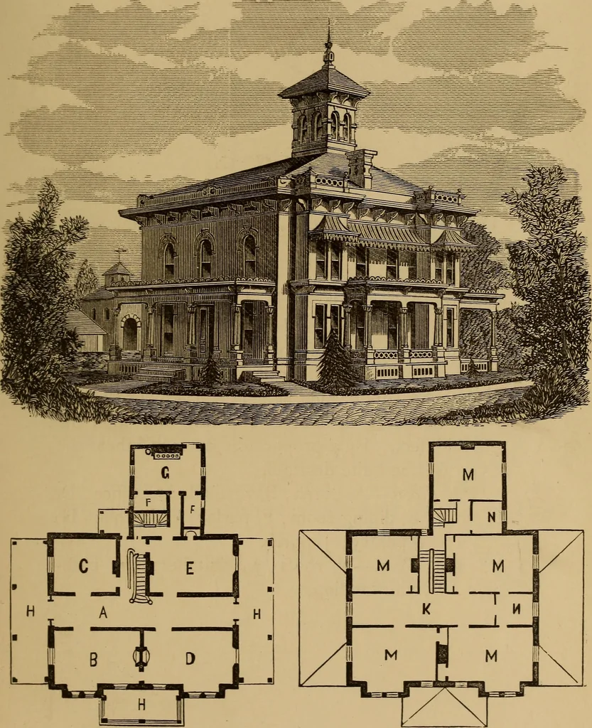 An illustration from Hobbs's architecture: containing designs and ground plans for villas, cottages and other edifices, both suburban and rural, adapted to the United States. With rules for criticism, and introduction, 1876, leaf 130