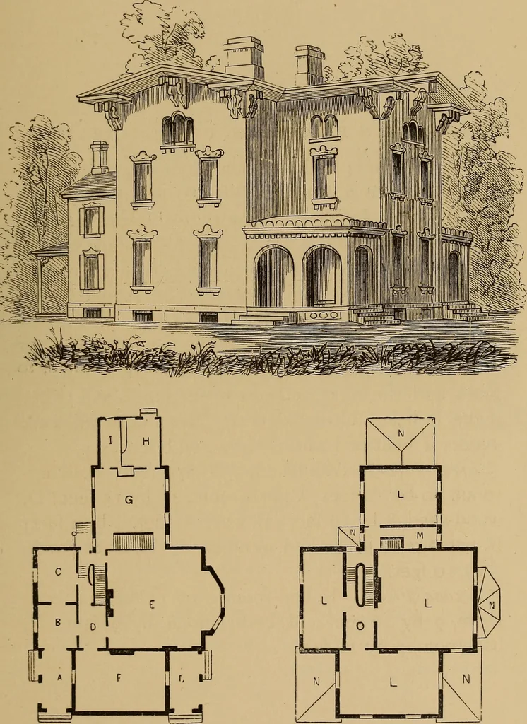 An illustration from Hobbs's architecture: containing designs and ground plans for villas, cottages and other edifices, both suburban and rural, adapted to the United States. With rules for criticism, and introduction, 1876, leaf 132