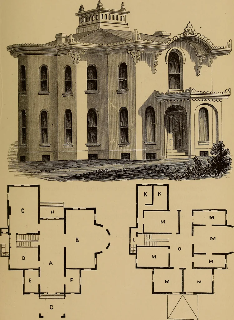 An illustration from Hobbs's architecture: containing designs and ground plans for villas, cottages and other edifices, both suburban and rural, adapted to the United States. With rules for criticism, and introduction, 1876, leaf 136