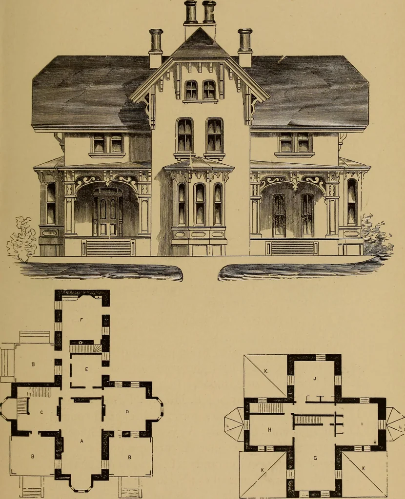 An illustration from Hobbs's architecture: containing designs and ground plans for villas, cottages and other edifices, both suburban and rural, adapted to the United States. With rules for criticism, and introduction, 1876, leaf 140