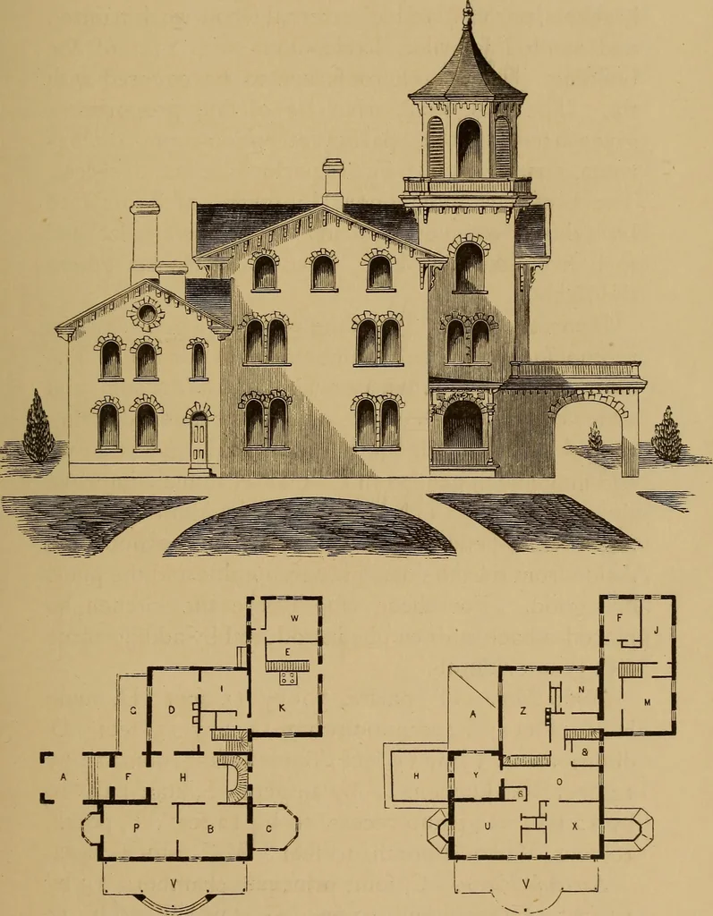 An illustration from Hobbs's architecture: containing designs and ground plans for villas, cottages and other edifices, both suburban and rural, adapted to the United States. With rules for criticism, and introduction, 1876, leaf 142