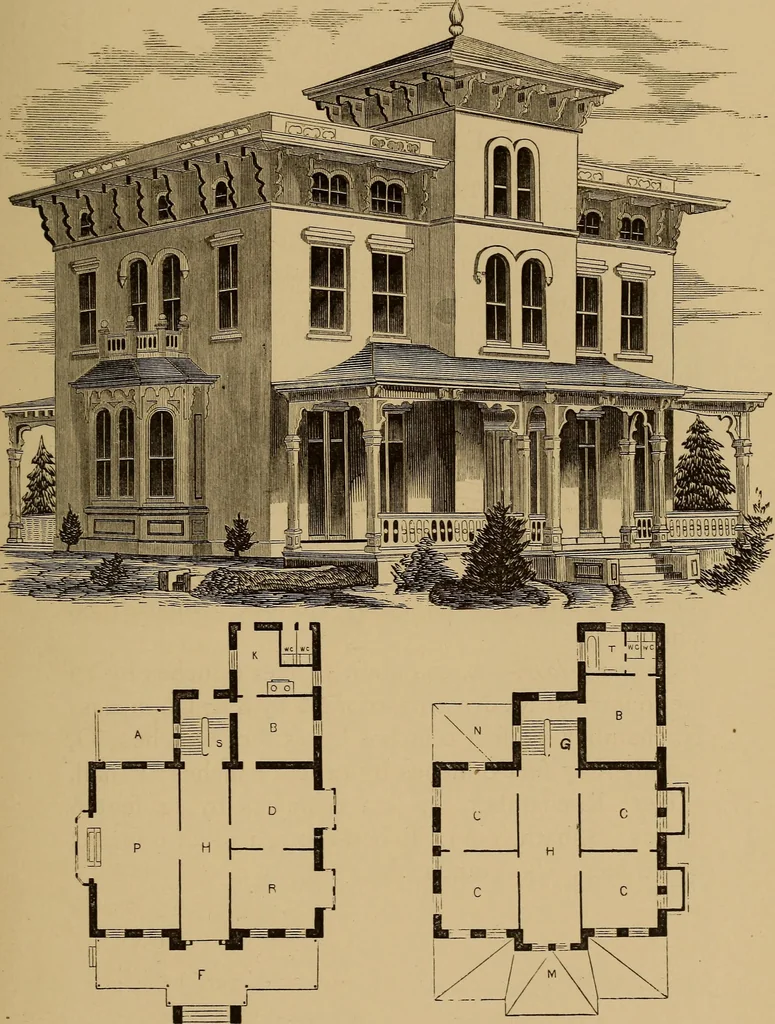 An illustration from Hobbs's architecture: containing designs and ground plans for villas, cottages and other edifices, both suburban and rural, adapted to the United States. With rules for criticism, and introduction, 1876, leaf 144