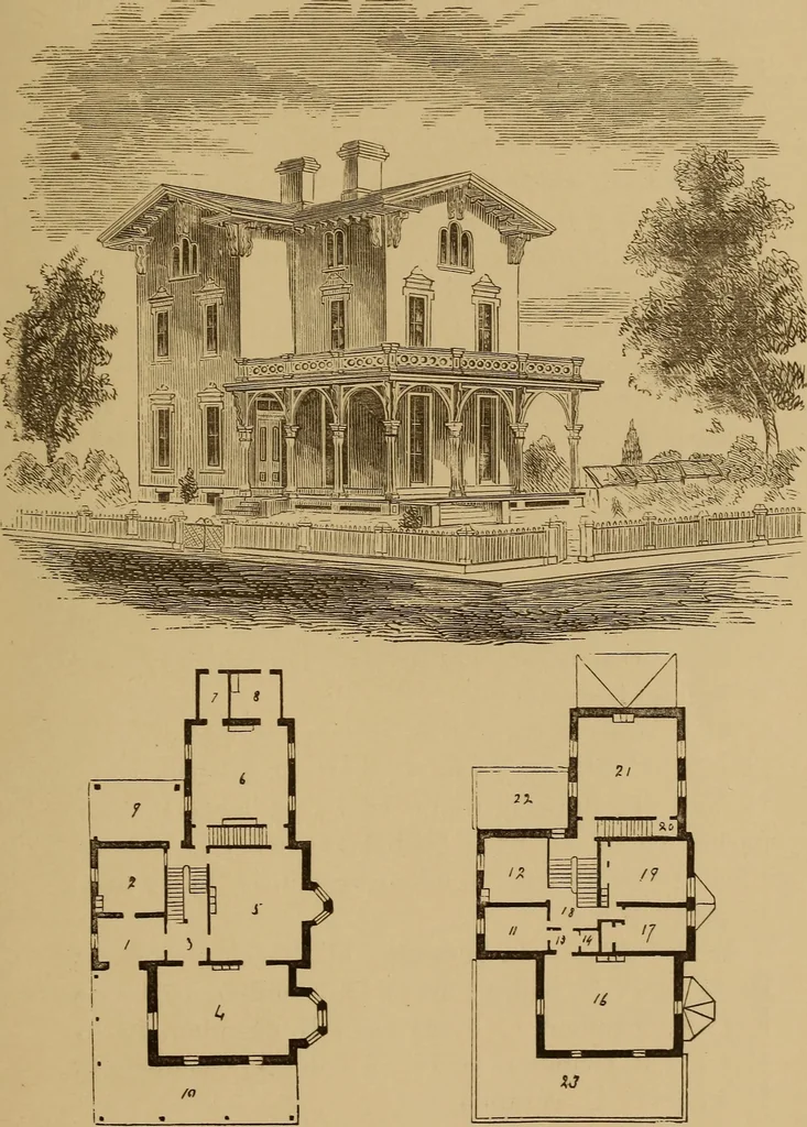 An illustration from Hobbs's architecture: containing designs and ground plans for villas, cottages and other edifices, both suburban and rural, adapted to the United States. With rules for criticism, and introduction, 1876, leaf 148