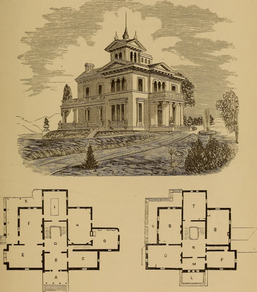An illustration from Hobbs's architecture: containing designs and ground plans for villas, cottages and other edifices, both suburban and rural, adapted to the United States. With rules for criticism, and introduction, 1876, leaf 150