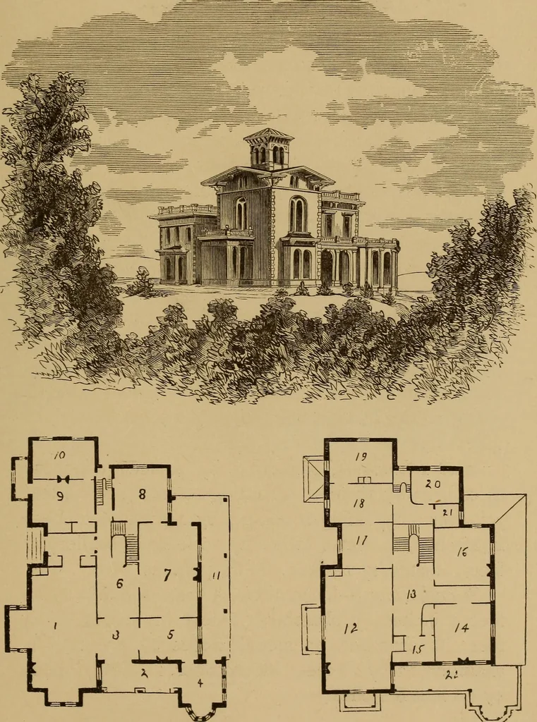 An illustration from Hobbs's architecture: containing designs and ground plans for villas, cottages and other edifices, both suburban and rural, adapted to the United States. With rules for criticism, and introduction, 1876, leaf 154