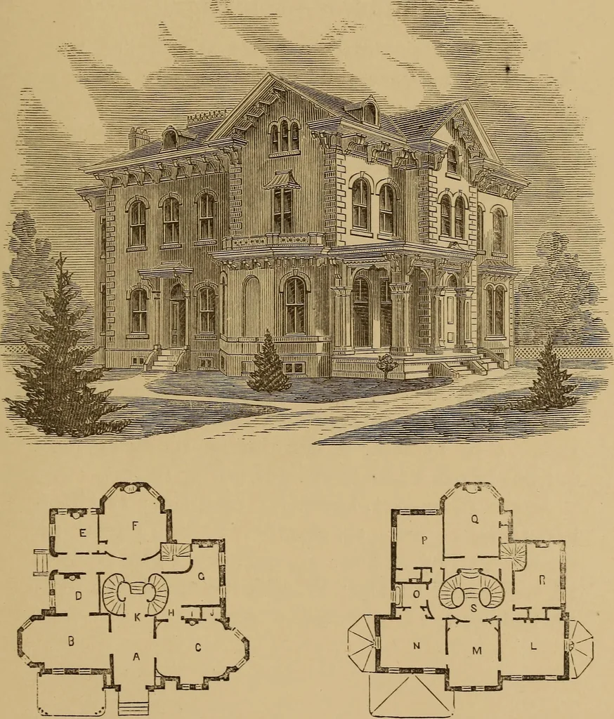 An illustration from Hobbs's architecture: containing designs and ground plans for villas, cottages and other edifices, both suburban and rural, adapted to the United States. With rules for criticism, and introduction, 1876, leaf 164