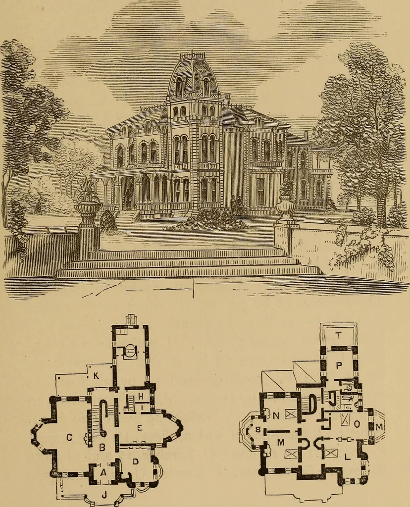 An illustration from Hobbs's architecture: containing designs and ground plans for villas, cottages and other edifices, both suburban and rural, adapted to the United States. With rules for criticism, and introduction, 1876, leaf 168