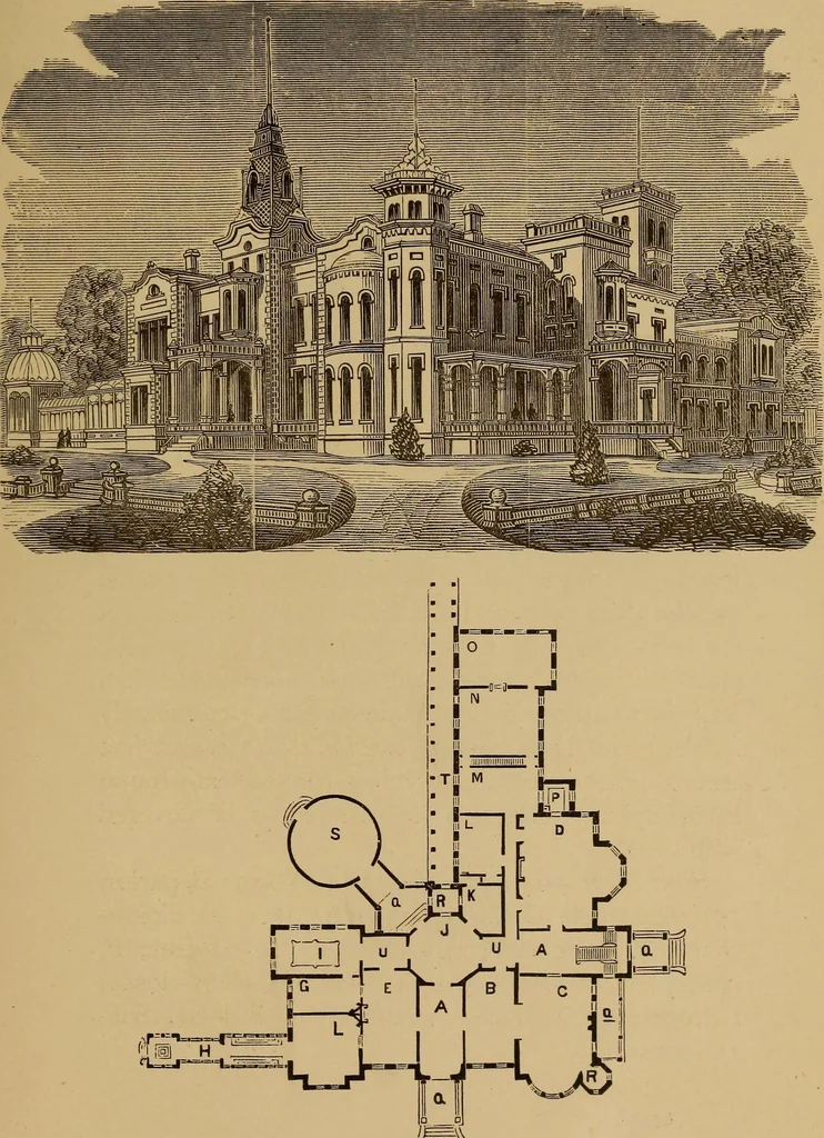 An illustration from Hobbs's architecture: containing designs and ground plans for villas, cottages and other edifices, both suburban and rural, adapted to the United States. With rules for criticism, and introduction, 1876, leaf 170