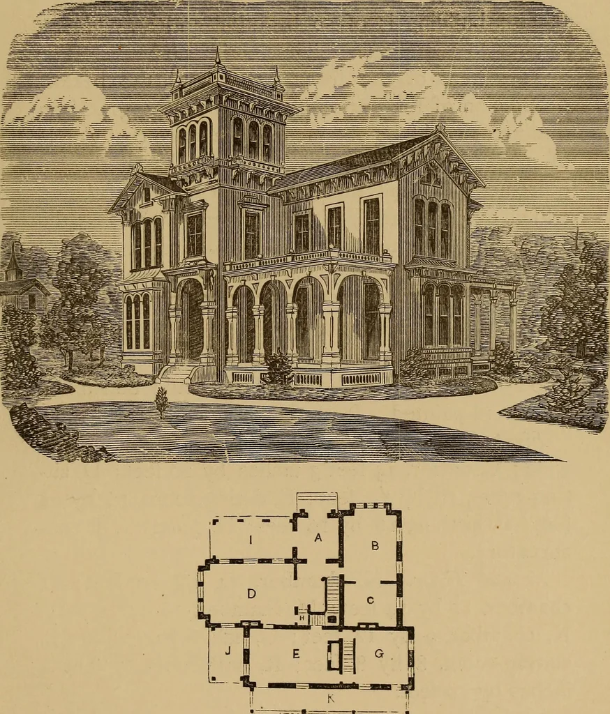 An illustration from Hobbs's architecture: containing designs and ground plans for villas, cottages and other edifices, both suburban and rural, adapted to the United States. With rules for criticism, and introduction, 1876, leaf 172
