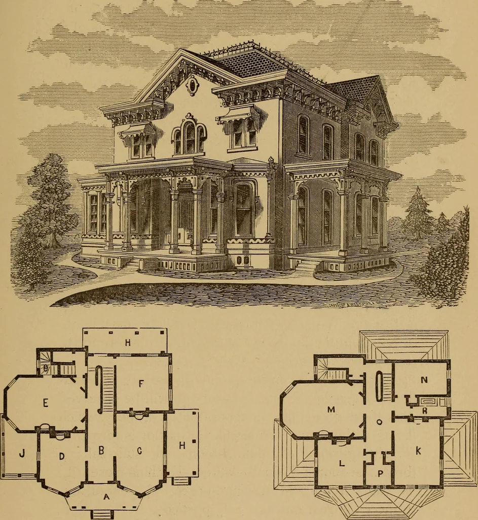 An illustration from Hobbs's architecture: containing designs and ground plans for villas, cottages and other edifices, both suburban and rural, adapted to the United States. With rules for criticism, and introduction, 1876, leaf 174