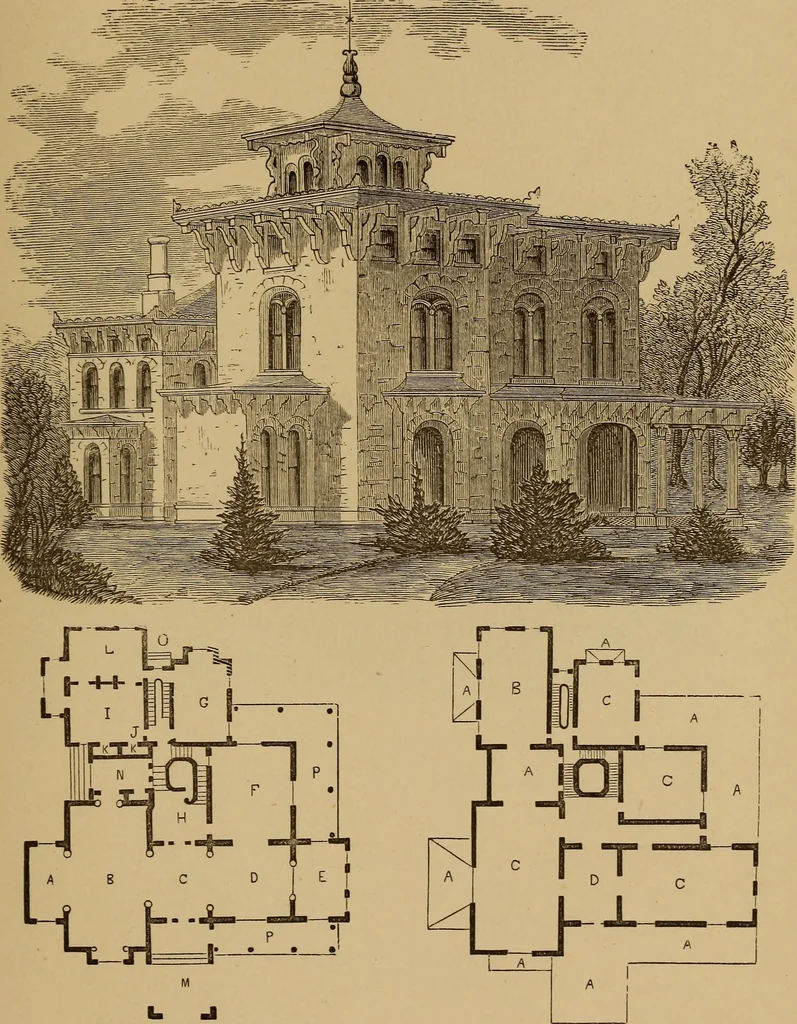 An illustration from Hobbs's architecture: containing designs and ground plans for villas, cottages and other edifices, both suburban and rural, adapted to the United States. With rules for criticism, and introduction, 1876, leaf 176