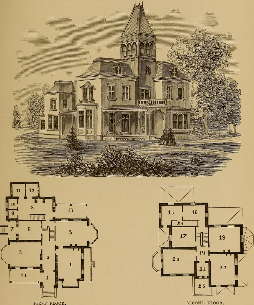 An illustration from Hobbs's architecture: containing designs and ground plans for villas, cottages and other edifices, both suburban and rural, adapted to the United States. With rules for criticism, and introduction, 1876, leaf 184