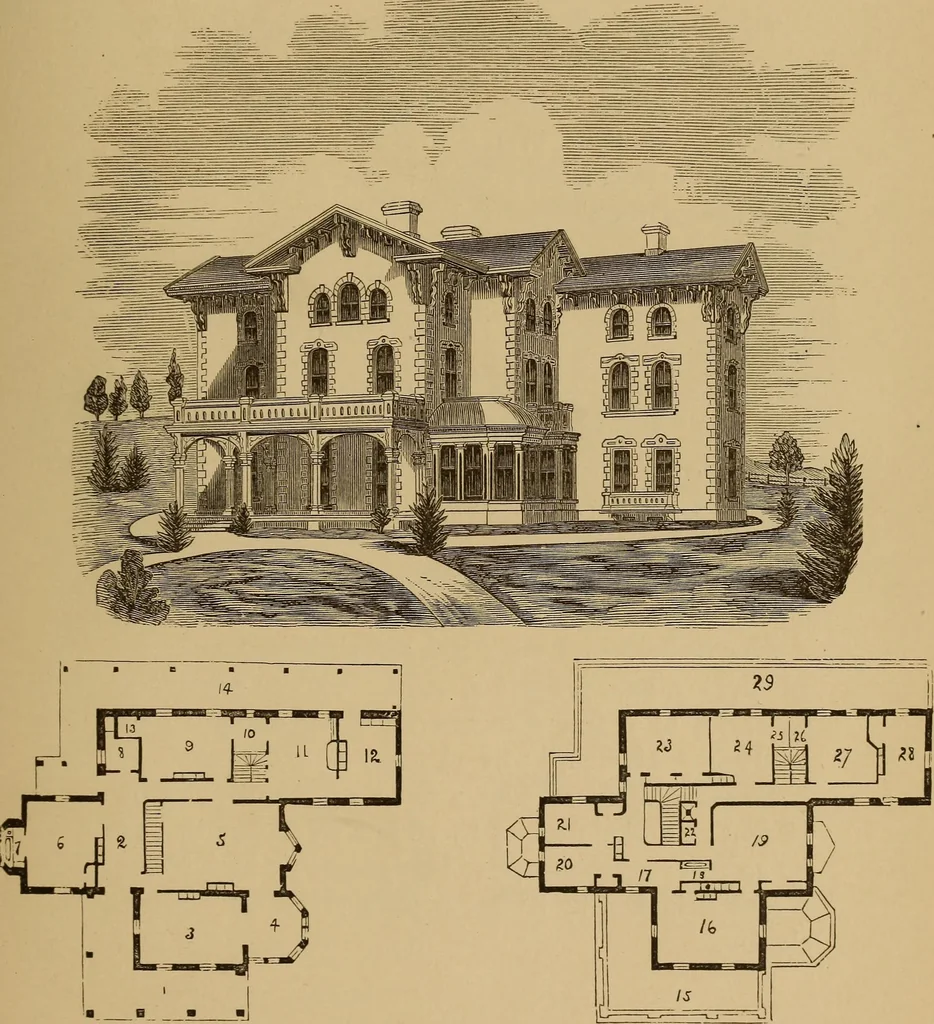 An illustration from Hobbs's architecture: containing designs and ground plans for villas, cottages and other edifices, both suburban and rural, adapted to the United States. With rules for criticism, and introduction, 1876, leaf 186