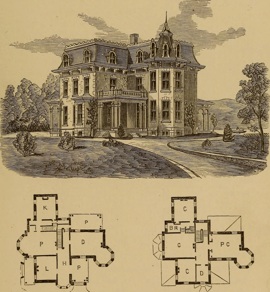 An illustration from Hobbs's architecture: containing designs and ground plans for villas, cottages and other edifices, both suburban and rural, adapted to the United States. With rules for criticism, and introduction, 1876, leaf 190