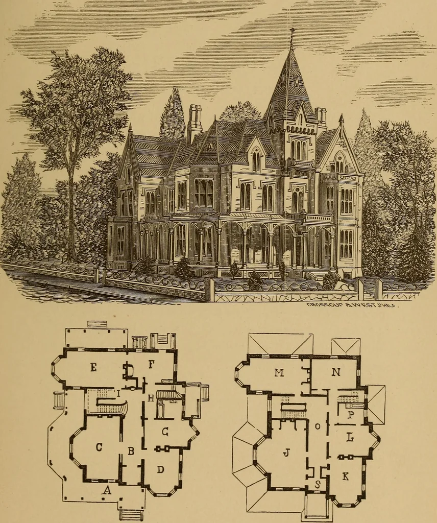 An illustration from Hobbs's architecture: containing designs and ground plans for villas, cottages and other edifices, both suburban and rural, adapted to the United States. With rules for criticism, and introduction, 1876, leaf 192