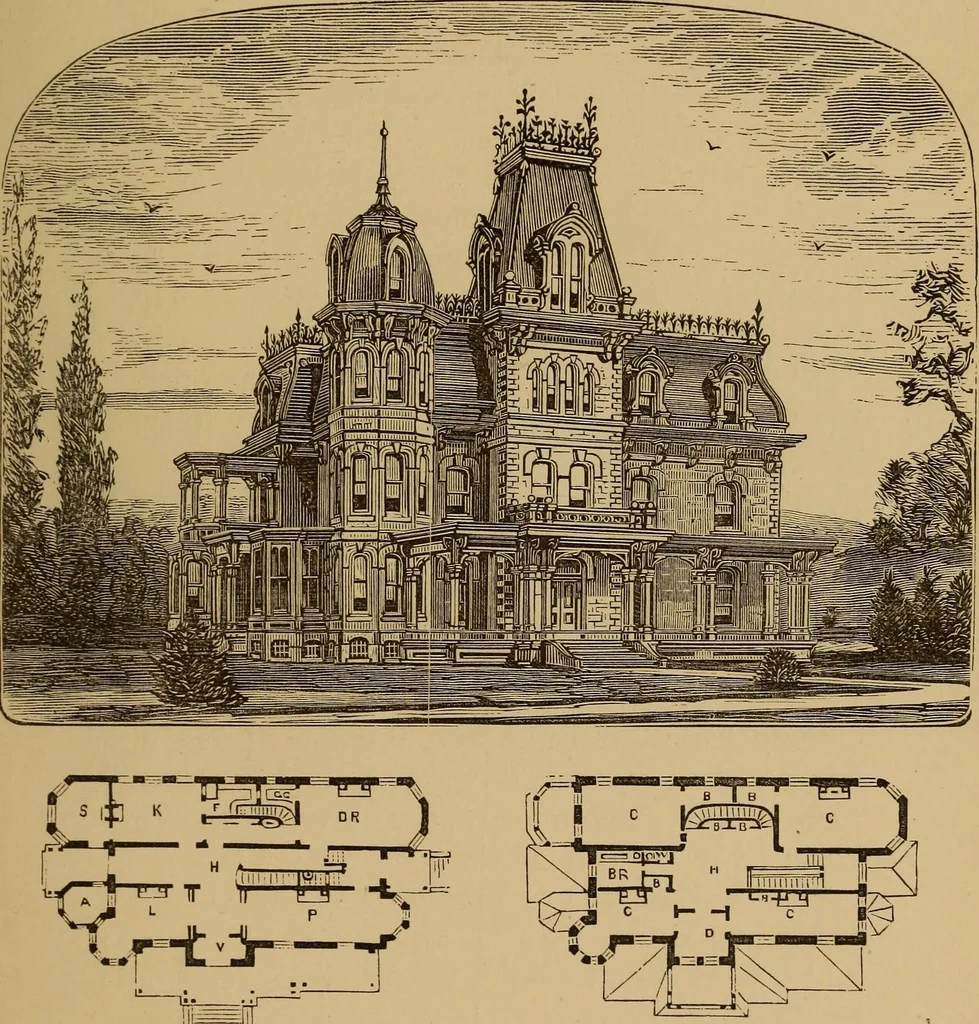 An illustration from Hobbs's architecture: containing designs and ground plans for villas, cottages and other edifices, both suburban and rural, adapted to the United States. With rules for criticism, and introduction, 1876, leaf 204