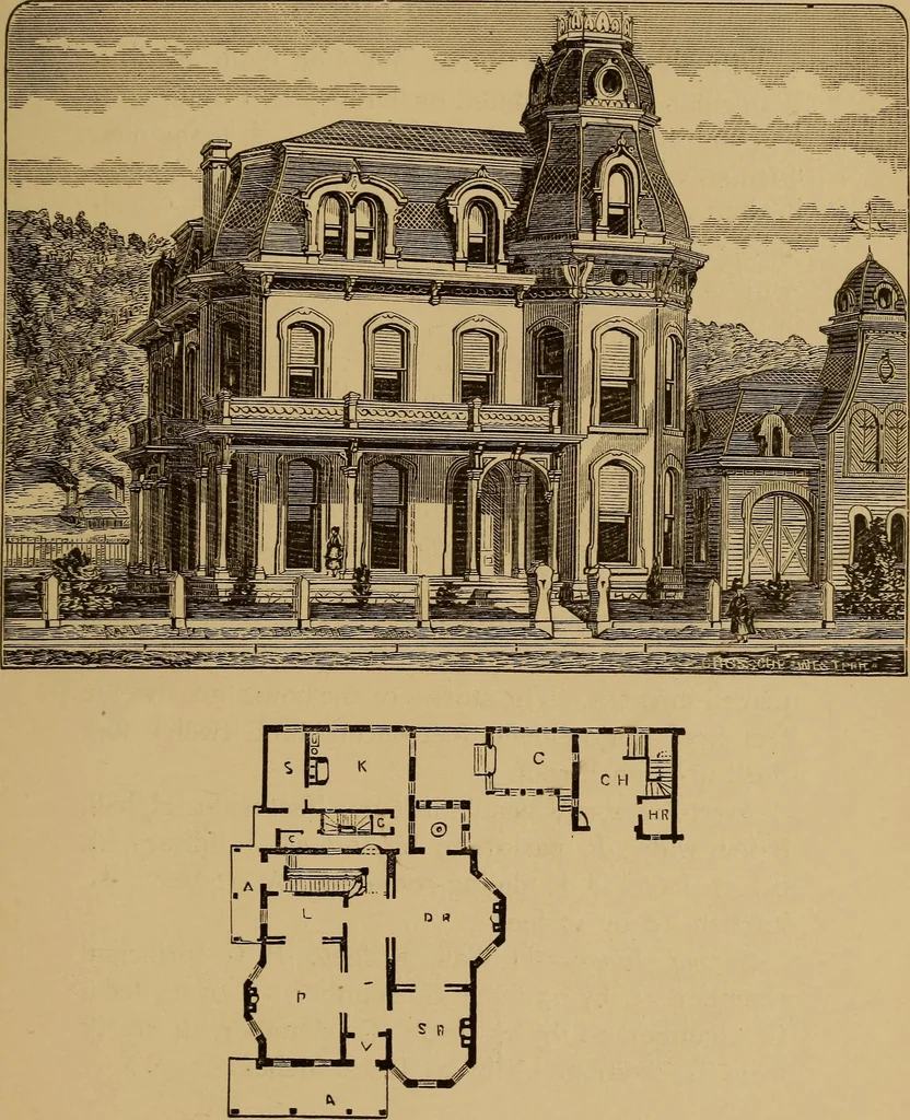 An illustration from Hobbs's architecture: containing designs and ground plans for villas, cottages and other edifices, both suburban and rural, adapted to the United States. With rules for criticism, and introduction, 1876, leaf 240