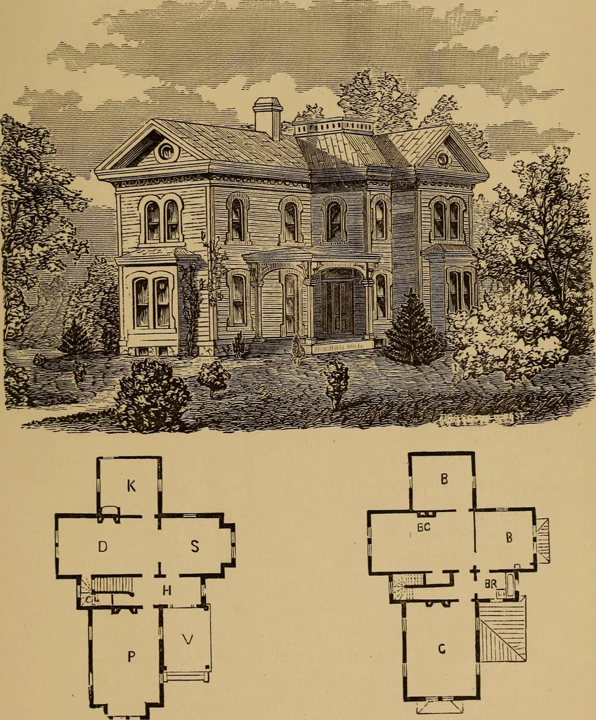An illustration from Hobbs's architecture: containing designs and ground plans for villas, cottages and other edifices, both suburban and rural, adapted to the United States. With rules for criticism, and introduction, 1876, leaf 254