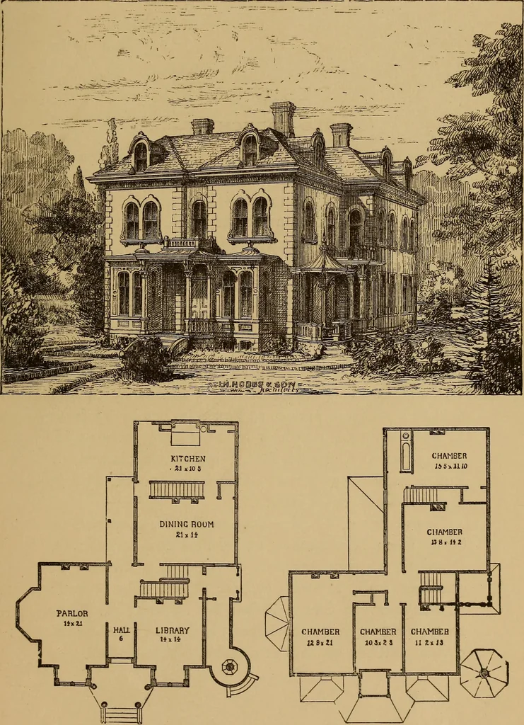 An illustration from Hobbs's architecture: containing designs and ground plans for villas, cottages and other edifices, both suburban and rural, adapted to the United States. With rules for criticism, and introduction, 1876, leaf 42