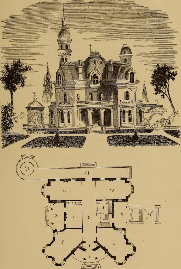 An illustration from Hobbs's architecture: containing designs and ground plans for villas, cottages and other edifices, both suburban and rural, adapted to the United States. With rules for criticism, and introduction, 1876, leaf 52