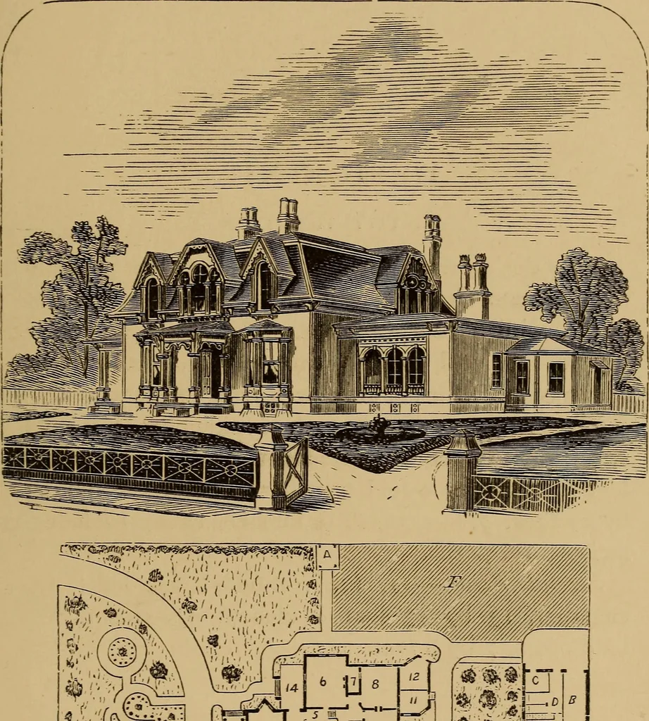 An illustration from Hobbs's architecture: containing designs and ground plans for villas, cottages and other edifices, both suburban and rural, adapted to the United States. With rules for criticism, and introduction, 1876, leaf 56